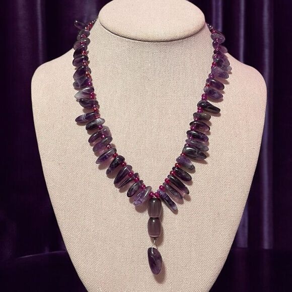 Vintage Amethyst And Purple Cat’s Eye Dangle Necklace - Picture 1 of 2